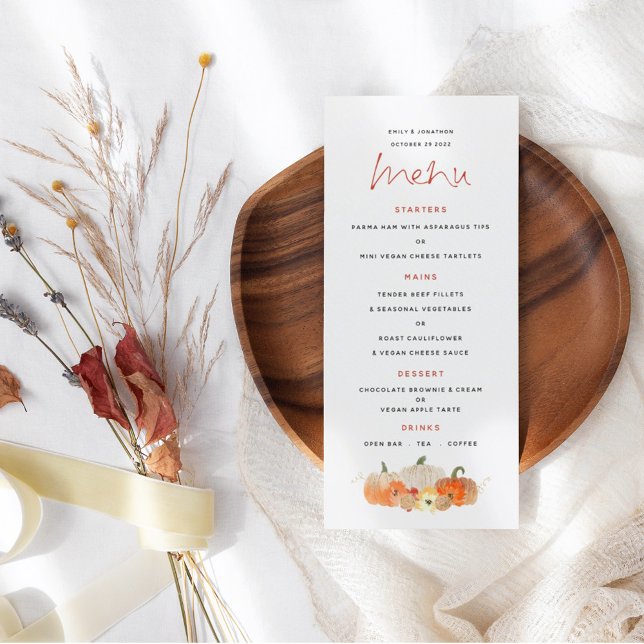 Autumn Glittery Pumpkins Florals Wedding Menu (Creator Uploaded)