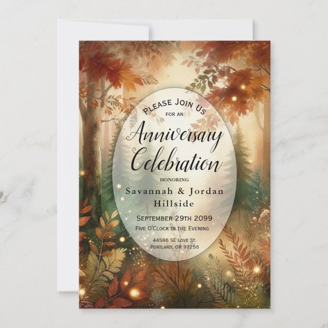 Autumn Glow Enchanted Forest Anniversary Party Invitation (Front)