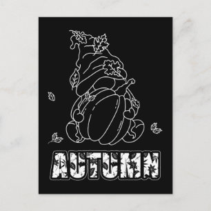 Autumn Gnome Black Background Colouring Activity Postcard