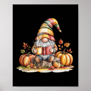 Autumn Gnome Reading Book With Pumpkins Fall Tank  Poster