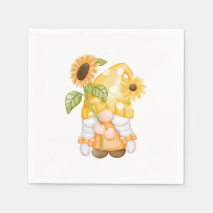 Autumn Gnome with Yellow Sunflowers Paper Plates Napkin