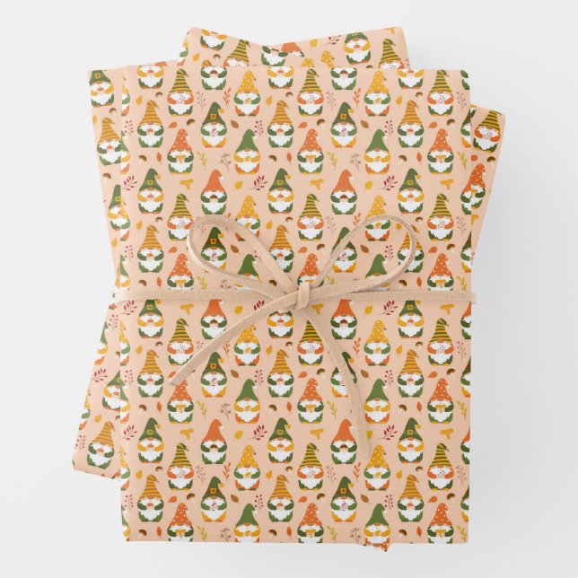 Autumn Gnomes in the Forest Pattern Wrapping Paper Sheet (In situ)