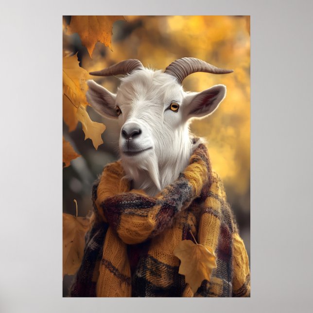 Autumn Goat Art Print, Rustic Fall Poster (Front)