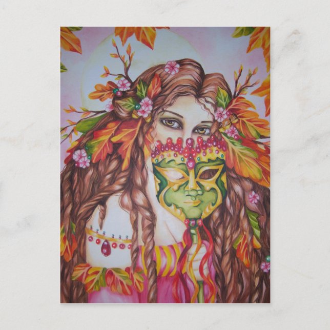 Autumn Goddess Harvest Moon Masquerade Postcard (Front)