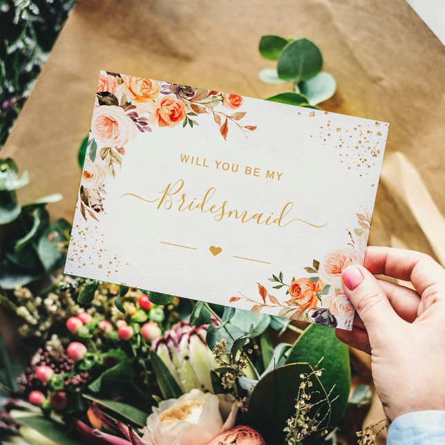 Autumn Gold Floral Be My Bridesmaid Proposal Invitation Postcard (Creator Uploaded)