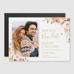 Autumn Gold Floral Photo Save the New Date Magnet