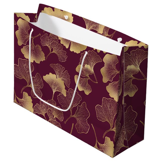 Autumn Gold Ginkgo Leaf Pattern Large Gift Bag (Front Angled)