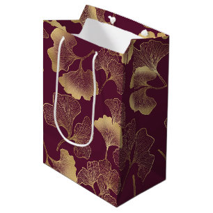 Autumn Gold Ginkgo Leaf Pattern Medium Gift Bag