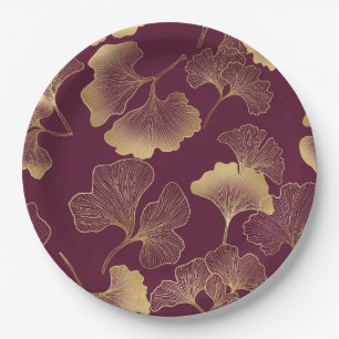Autumn Gold Ginkgo Leaf Pattern Paper Plate