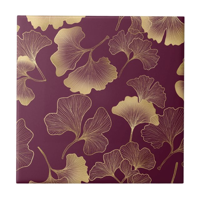 Autumn Gold Ginkgo Leaf Pattern Tile (Front)