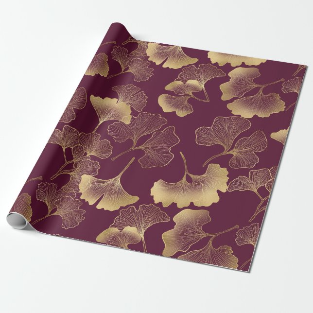 Autumn Gold Ginkgo Leaf Pattern Wrapping Paper (Unrolled)