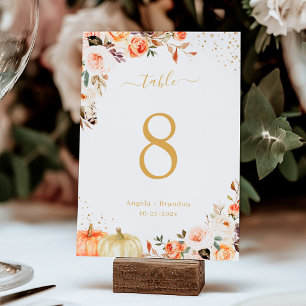 Autumn Gold Glitter Floral Chic Fall Wedding Table Number