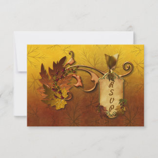 Autumn Gold Leaves Wedding RSVP Card