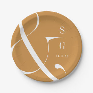 Autumn gold modern minimalist couples monogram paper plate