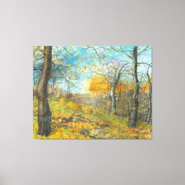 Autumn golden in an oak grove canvas print (Front)