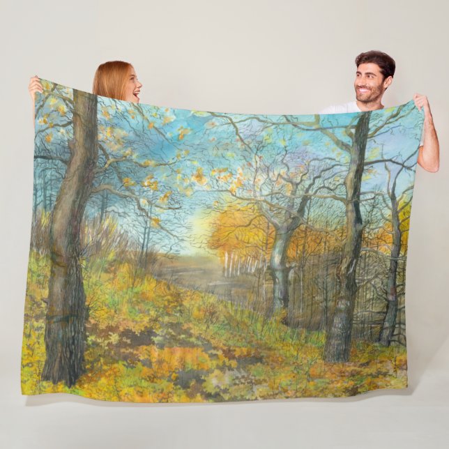 Autumn golden in an oak grove fleece blanket (In Situ)
