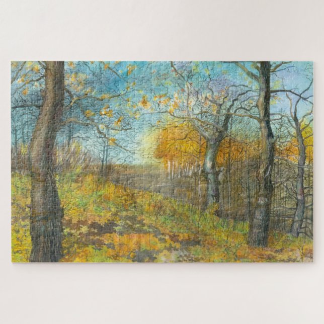 Autumn golden in an oak grove jigsaw puzzle (Horizontal)