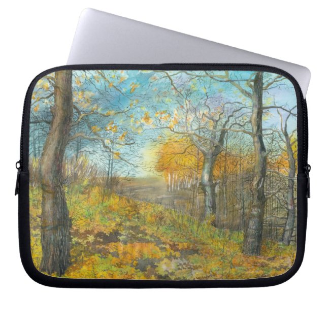 Autumn golden in an oak grove laptop sleeve (Front)