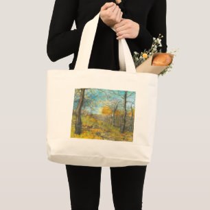 Autumn golden in an oak grove large tote bag