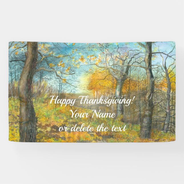 Autumn golden in an oak grove painting watercolor banner (Horizontal)