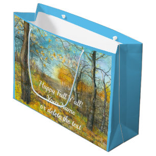 Autumn golden in an oak grove painting watercolor large gift bag