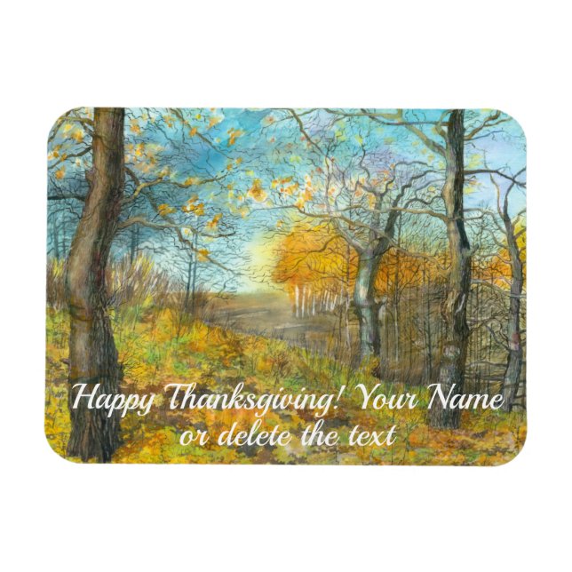 Autumn golden in an oak grove painting watercolor magnet (Horizontal)