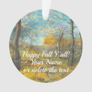 Autumn golden in an oak grove painting watercolor ornament