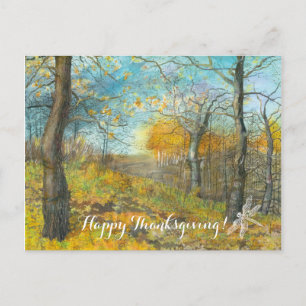 Autumn golden in an oak grove painting watercolor postcard