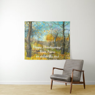 Autumn golden in an oak grove painting watercolor tapestry
