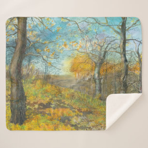 Autumn golden in an oak grove sherpa blanket
