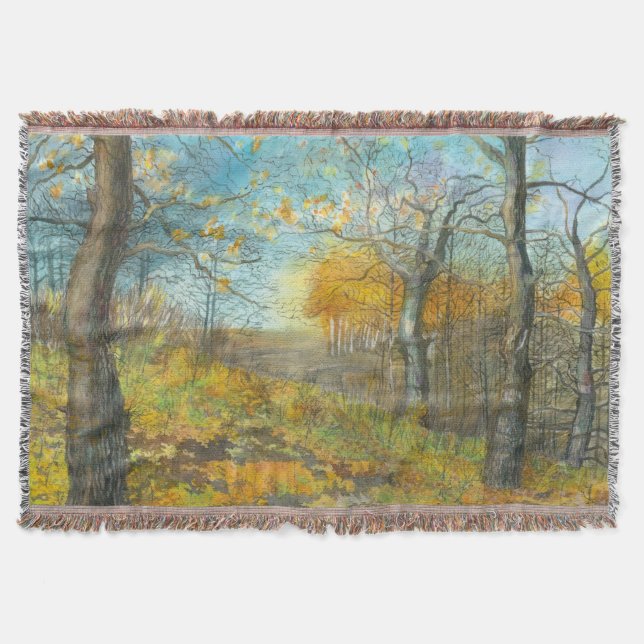 Autumn golden in an oak grove throw blanket (Front)