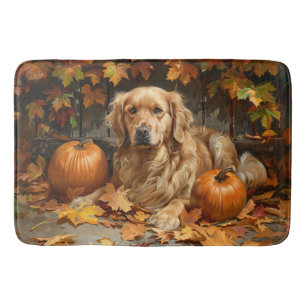 Autumn Golden Retriever Fall Pumpkins Bath Mat