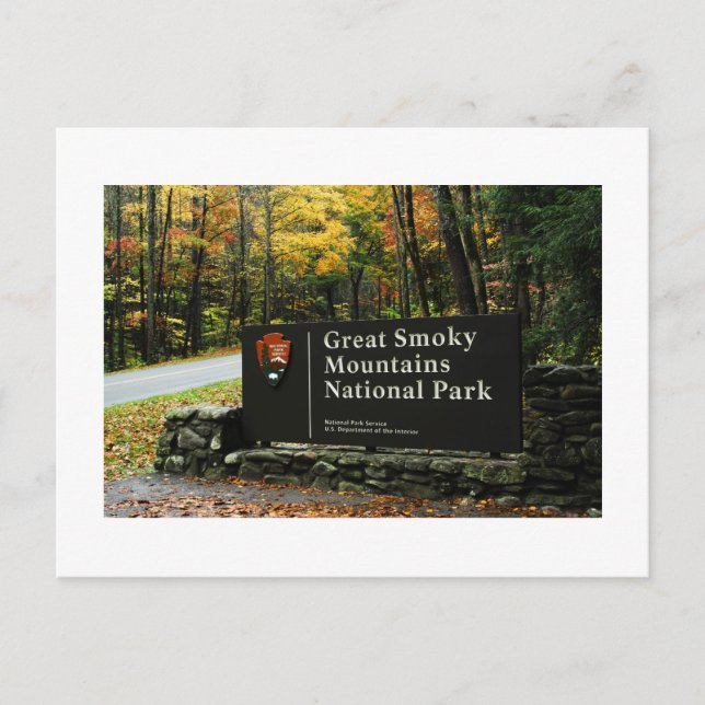 Autumn Great Smoky Mountains Entrance Sign Postcard (Front)