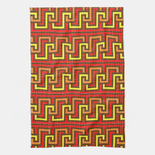 Autumn Greek Key Red Yellow Orange Tea Towel