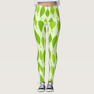 Autumn Green Leaves Leggings