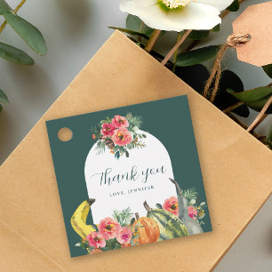 Autumn Green Pumpkins Pink Floral Birthday Party Favour Tags