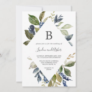 Autumn Greenery Diamond Monogram Wedding Invitation