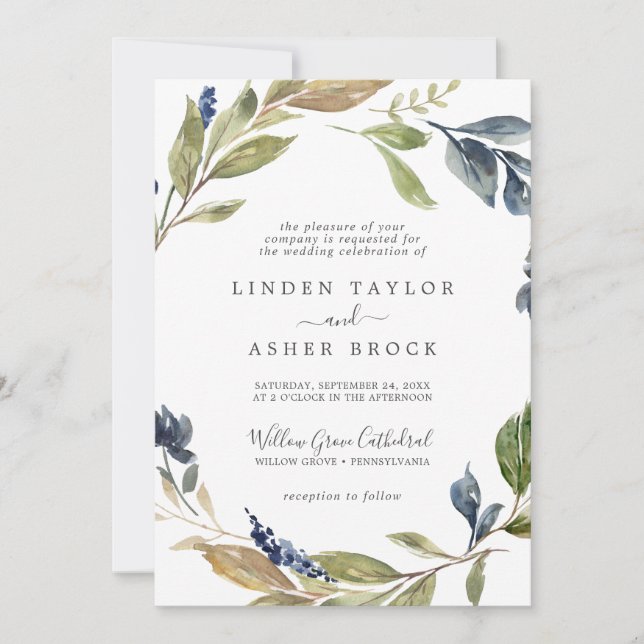 Autumn Greenery Formal Wedding Invitation (Front)