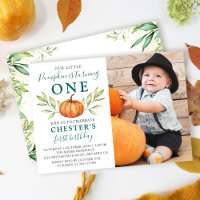 Autumn Greenery Little Pumpkin 1st Birthday Photo
