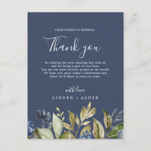 Autumn Greenery Navy Thank You Reception Card