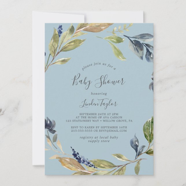 Autumn Greenery | Slate Baby Shower Invitation (Front)