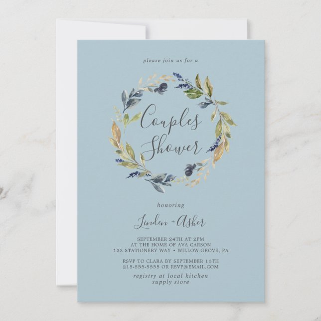 Autumn Greenery Wreath | Slate Couples Shower Invitation (Front)