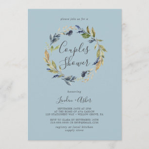 Autumn Greenery Wreath   Slate Couples Shower Invitation