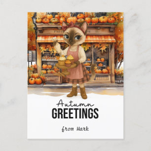 Autumn Greeting from Cat Lovers Bakery Holiday Postcard