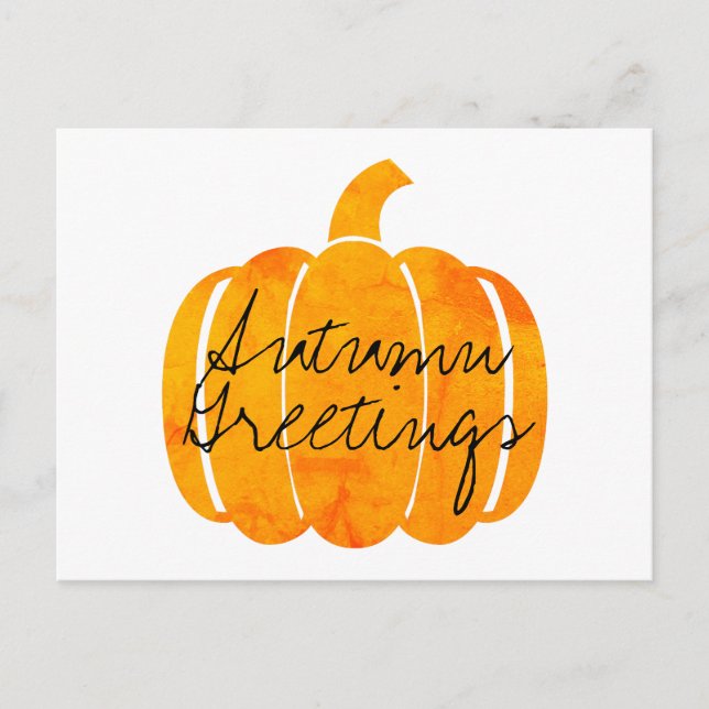 Autumn Greetings Customisable Orange Pumpkin Postcard (Front)