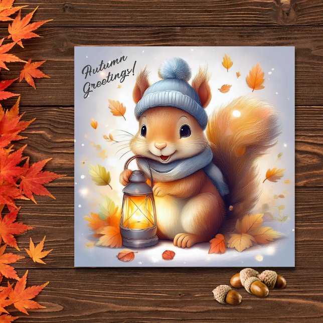 Autumn Greetings Cute Red Squirrel  Card (Creator Uploaded)
