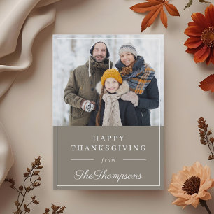 Autumn Grey Happy Thanksgiving Family Photo Holiday Card