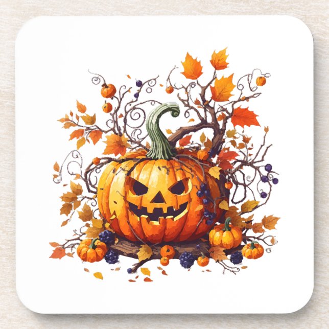 autumn Halloween funny pumpkin Coaster (Front)