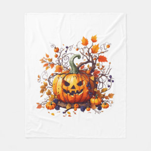 autumn Halloween funny pumpkin Fleece Blanket