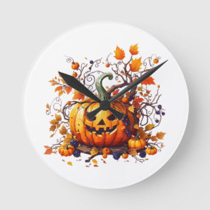 autumn Halloween funny pumpkin Round Clock